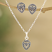 Conjunto de joyas de plata de ley, 'Hojas de otoño' - Pendientes y collar con colgante Conjunto de joyas de plata de ley