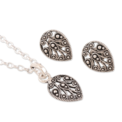 Sterling silver jewelry set, 'Autumn Leaves' - Earrings and Pendant Necklace Sterling Silver Jewelry Set