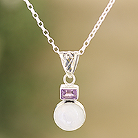 Rainbow moonstone and amethyst pendant necklace, 'Stylish Alliance' - Rainbow Moonstone and Amethyst Pendant Necklace from India