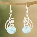 Larimar and blue topaz dangle earrings, 'Blue Chant' - Sterling Silver Larimar and Blue Topaz Dangle Earrings