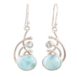 Larimar and blue topaz dangle earrings, 'Blue Chant' - Sterling Silver Larimar and Blue Topaz Dangle Earrings
