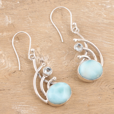 Larimar and blue topaz dangle earrings, 'Blue Chant' - Sterling Silver Larimar and Blue Topaz Dangle Earrings