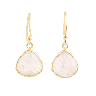 18k Gold-plated Rainbow Moonstone Dangle Earrings from India