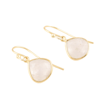 Gold-plated rainbow moonstone dangle earrings, 'Misty Sparkle' - 18k Gold-plated Rainbow Moonstone Dangle Earrings from India