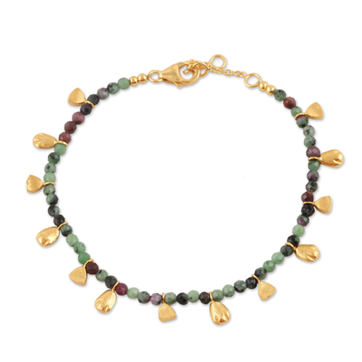 18k Gold-plated Zoisite Beaded Charm Bracelet from India