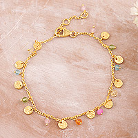 Gold-plated multi-gemstone charm bracelet, 'Dancing Candies' - 18k Gold Plated Multi Gemstone Charm Bracelet from India