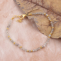 Gold-plated labradorite beaded bracelet, 'Evening Shimmer' - 18k Gold-plated Labradorite Beaded Bracelet Crafted in India