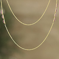 Gold-plated long quartz station necklace, 'Gleaming Fusion'