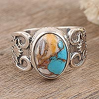 Sterling silver single stone ring, 'Blue Attraction' - Composite Turquoise Sterling Silver Single Stone Ring