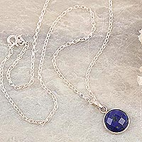 Lapis lazuli pendant necklace, 'Swing Low in Blue' - Lapis Lazuli & Sterling Silver Pendant Necklace from India