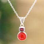 Garnet and carnelian pendant necklace, 'Red Alliance' - Garnet and Carnelian Pendant Necklace from India