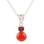 Garnet and carnelian pendant necklace, 'Red Alliance' - Garnet and Carnelian Pendant Necklace from India
