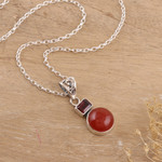 Garnet and carnelian pendant necklace, 'Red Alliance' - Garnet and Carnelian Pendant Necklace from India