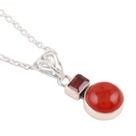 Garnet and carnelian pendant necklace, 'Red Alliance' - Garnet and Carnelian Pendant Necklace from India