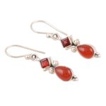 Garnet and carnelian dangle earrings, 'Dancing Red Gems' - Indian Garnet and Carnelian Dangle Earrings