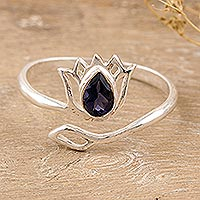 Iolite wrap ring, 'Deep Blue Lotus'