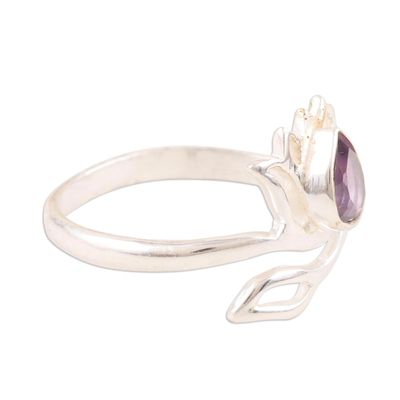 Amethyst wrap ring, 'Lilac Lotus' - Amethyst and Sterling Silver Lotus Wrap Ring from India