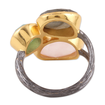 Multi-stone cocktail ring, 'Sparkling Blossoms in Gold' - 18k Gold-plated Sterling Silver Multi-stone Cocktail Ring