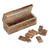 Wood and brass domino set, 'Amusing Weekend' - Hand-Carved Mango Wood Domino Set with Brass Accents (image 2d) thumbail