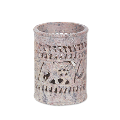 Portalápices de esteatita - Portalápices de esteatita artesanal con motivos de elefantes