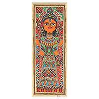 Madhubani painting, 'Goddess Lakshmi' - Lakshmi Madhubani Painting in Colorful Palette from India