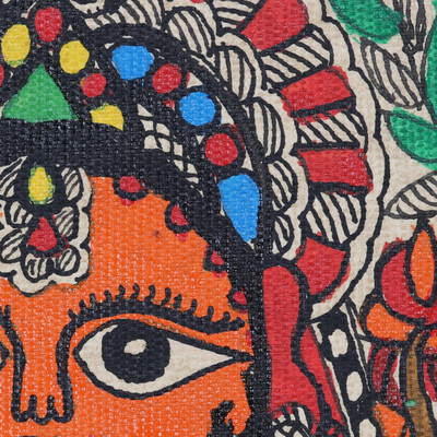 Madhubani painting, 'Goddess Lakshmi' - Lakshmi Madhubani Painting in colourful Palette from India