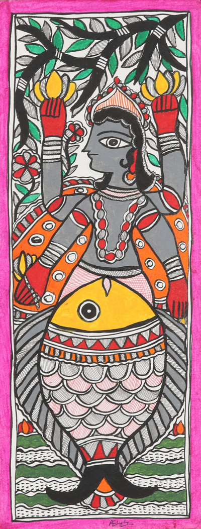 Matsya Madhubani Painting in Colorful Palette from India