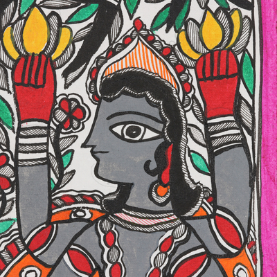 Madhubani painting, 'Lord Matsya Vishnu' - Matsya Madhubani Painting in colourful Palette from India