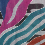 Wool shawl, 'Creative Combination' - Fringed Wool Shawl with Screen-Printed and Stitching Accents