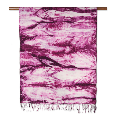 Schal aus gebatikter Wolle - Handgefertigter Shibori-Batik-Wollschal in Lilatönen
