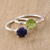 Lapis lazuli and peridot solitaire rings, 'Luminous Alliance' (pair) - Pair of Lapis Lazuli and Peridot Solitaire Rings from India