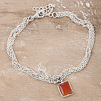 Carnelian charm bracelet, 'Sunset Frame' - Charm Bracelet Made with Carnelian and Sterling Silver