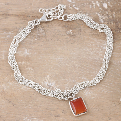 Carnelian charm bracelet, 'Sunset Frame' - Charm Bracelet Made with Carnelian and Sterling Silver