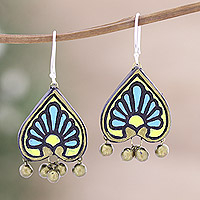 Ceramic dangle earrings, 'Peacock Plumage' - Ceramic Peacock Dangle Earrings with Hand-Painted Details