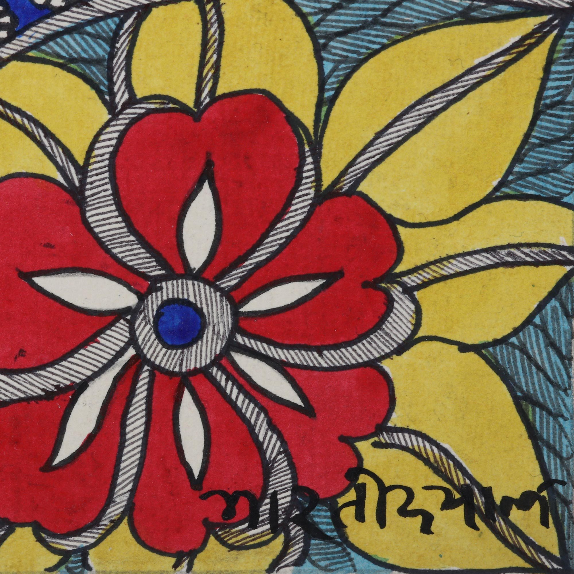 Madhubani Painting of Woman on Handmade Paper from India Conversation