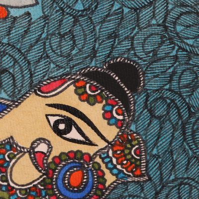 Madhubani painting, 'Parvati & Ganesha - Motherhood' - Parvati & Ganesha Madhubani Painting on Paper from India