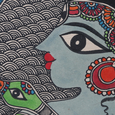 Madhubani-Gemälde, „Gangadhar Shiva“ – Gangadhar Shiva-Acryl und Farbstoffe auf Papier Madhubani-Gemälde