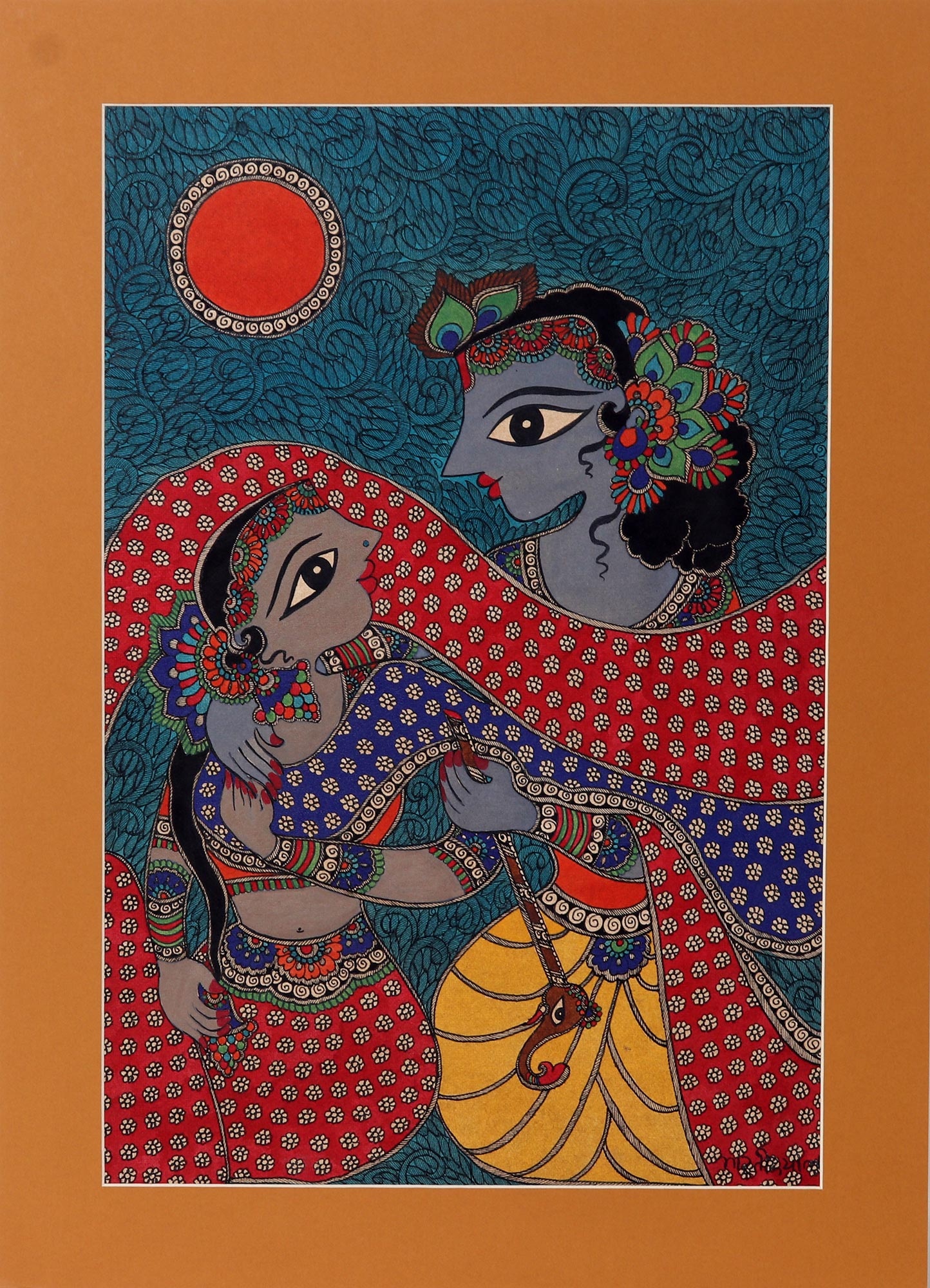 Krishna & Radha Madhubani Painting on Paper from India - Radha and ...