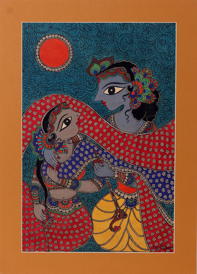 Krishna & Radha Madhubani Painting on Paper from India