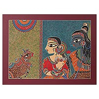 Pintura Madhubani, 'Shivashakti' (2022) - Shiva & Shakti Madhubani Pintura sobre papel de la India