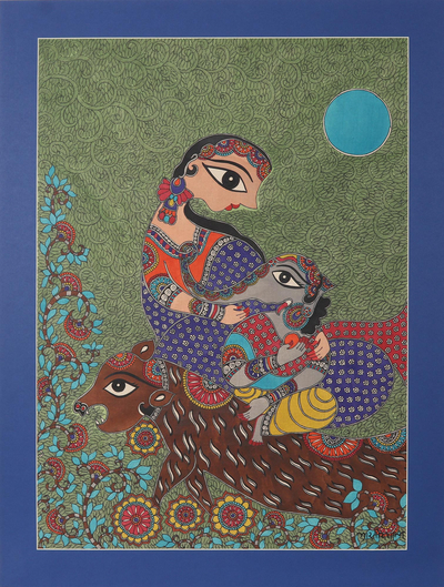 Hindu Mythology Figure Madhubani Painting from India
