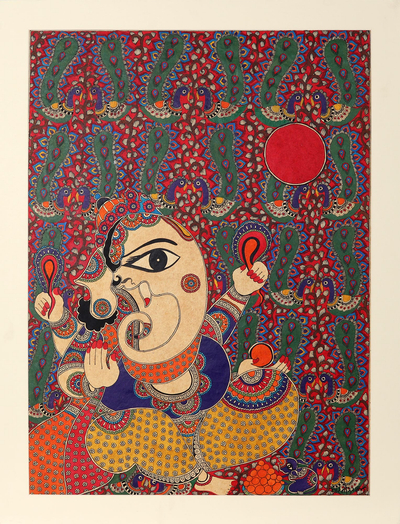 Indian Madhubani Painting of Hindu God of Wisdom