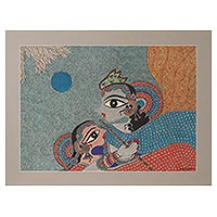 'Soulmate - Radha Krishna' (2021) - God and Goddess of Love Madhubani Style Painting from India
