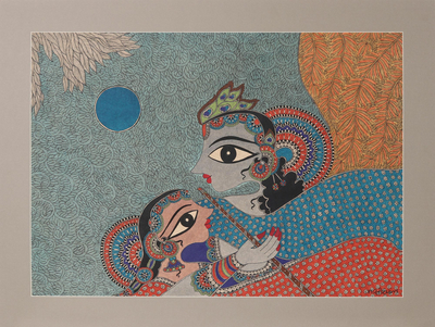 God and Goddess of Love Madhubani Style Painting from India