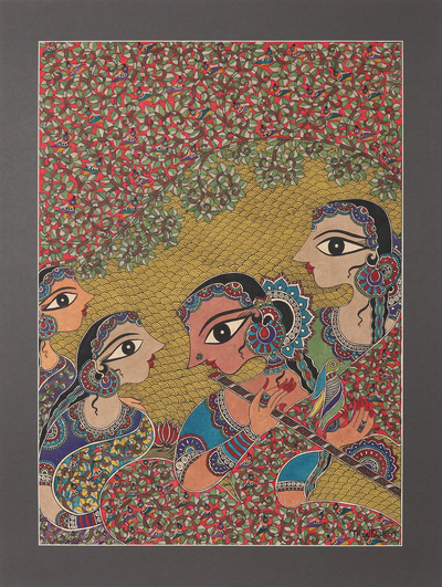 Radha Floral Madhubani Style Painting from India