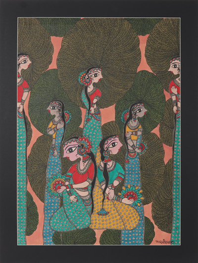Painting of Group of Women from Indian Madhubani Artist