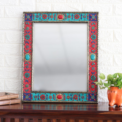 Embossed brass wall mirror, Floral Thoughts