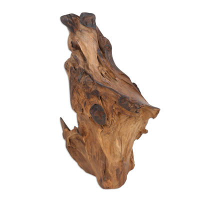 Reclaimed wood sculpture, 'Ecological Flames' - Reclaimed Haldu Wood Sculpture Crafted in India