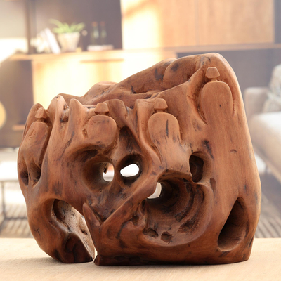 Escultura de madera recuperada - Escultura abstracta hecha a mano con madera de tun recuperada