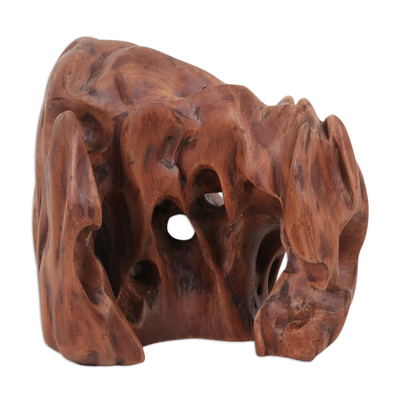 Reclaimed wood sculpture, 'Eyes of Nature' - Abstract Sculpture Crafted from Reclaimed Tun Wood